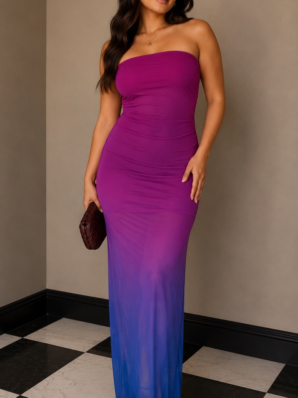 Princess Polly Strapless Ombre Maxi Dress in Magenta and Blue